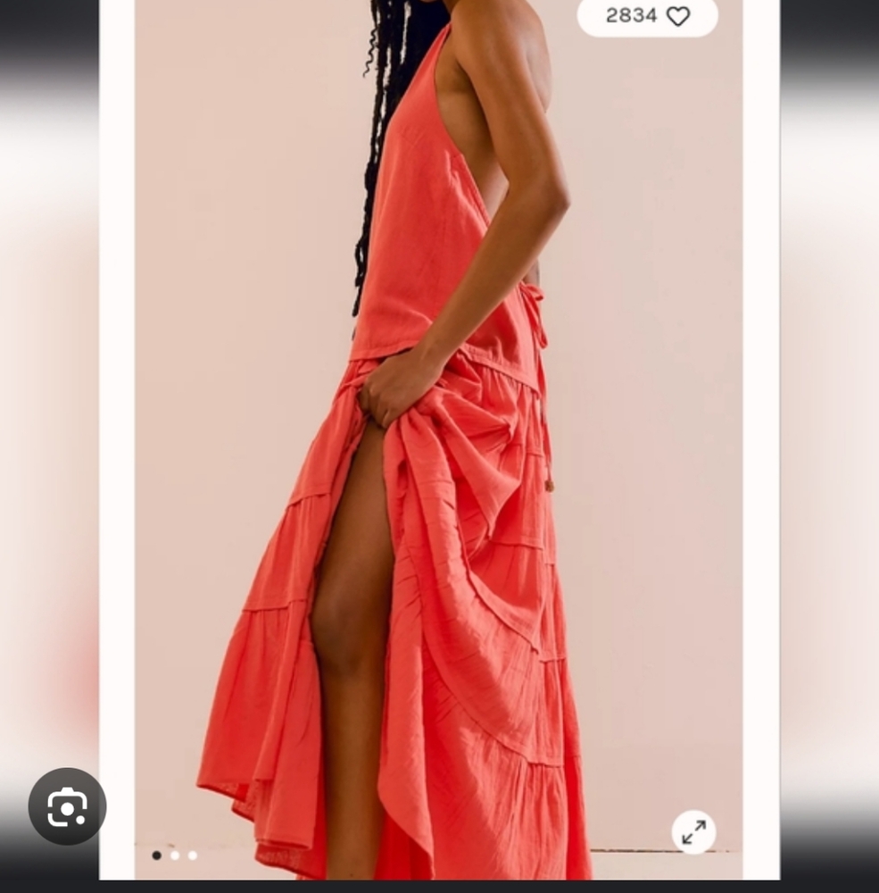 Free People Somewhere Sunny Drop Ruffle Watermelon Waist Halter Maxi Dress S,xs - Picture 2 of 9